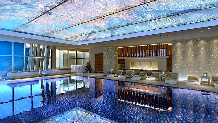 Pool mit LED Screen an der Decke