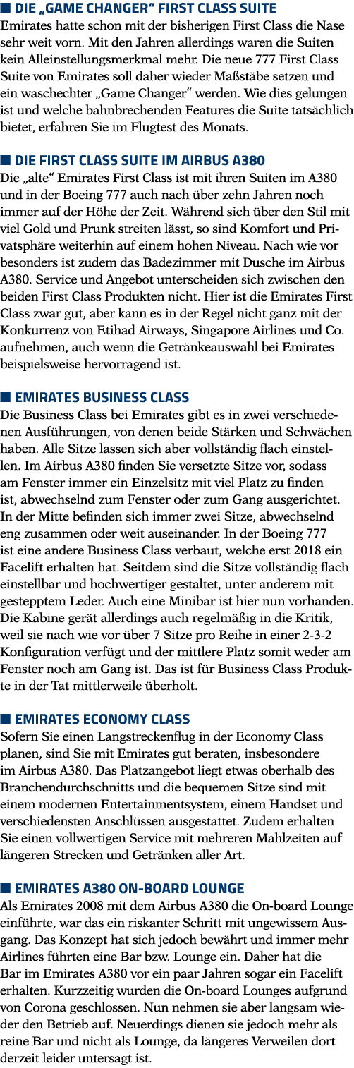   Die  Game Changer  First Class Suite Emirates hatte schon mit der bisherigen First Class die Nase sehr weit vorn  M   