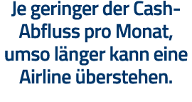 Je geringer der Cash-Abfluss pro Monat, umso länger kann eine Airline überstehen 