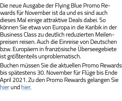 Die neue Ausgabe der Flying Blue Promo Rewards für November ist da und es sind auch dieses Mal einige attraktive Deal   
