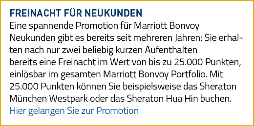 Freinacht für Neukunden Eine spannende Promotion für Marriott Bonvoy Neukunden gibt es bereits seit mehreren Jahren:    