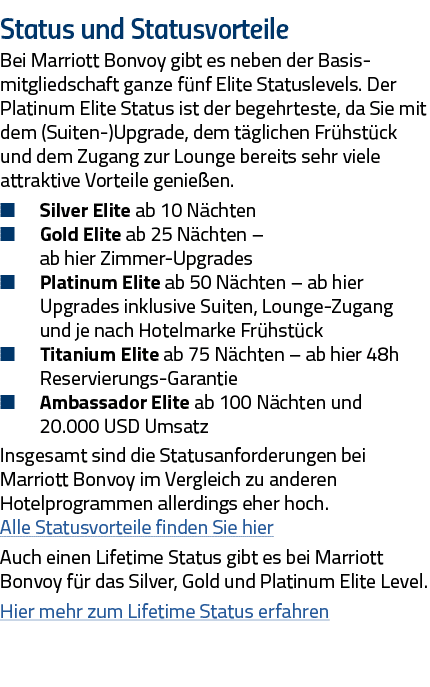 Status und Statusvorteile Bei Marriott Bonvoy gibt es neben der Basismitgliedschaft ganze fünf Elite Statuslevels  De   