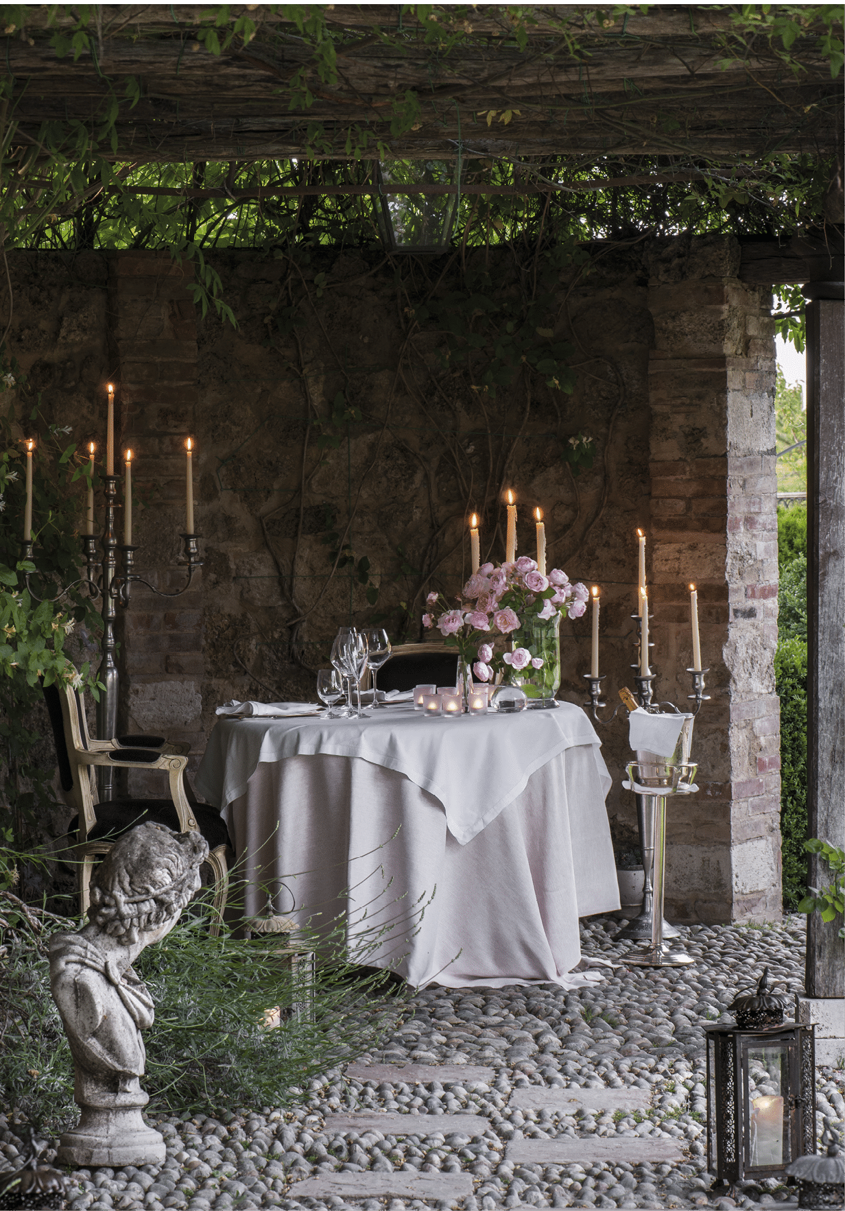 The honeymoon table in the garden at Relais Borgo Santo Pietro,Loc Palazzetto,Chiusdino