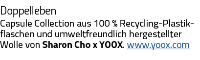 Doppelleben Capsule Collection aus 100 % Recycling-Plastik- flaschen und umweltfreundlich hergestellter Wolle von Sha   