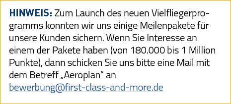 Hinweis: Zum Launch des neuen Vielfliegerprogramms konnten wir uns einige Meilenpakete für unsere Kunden sichern  Wen   