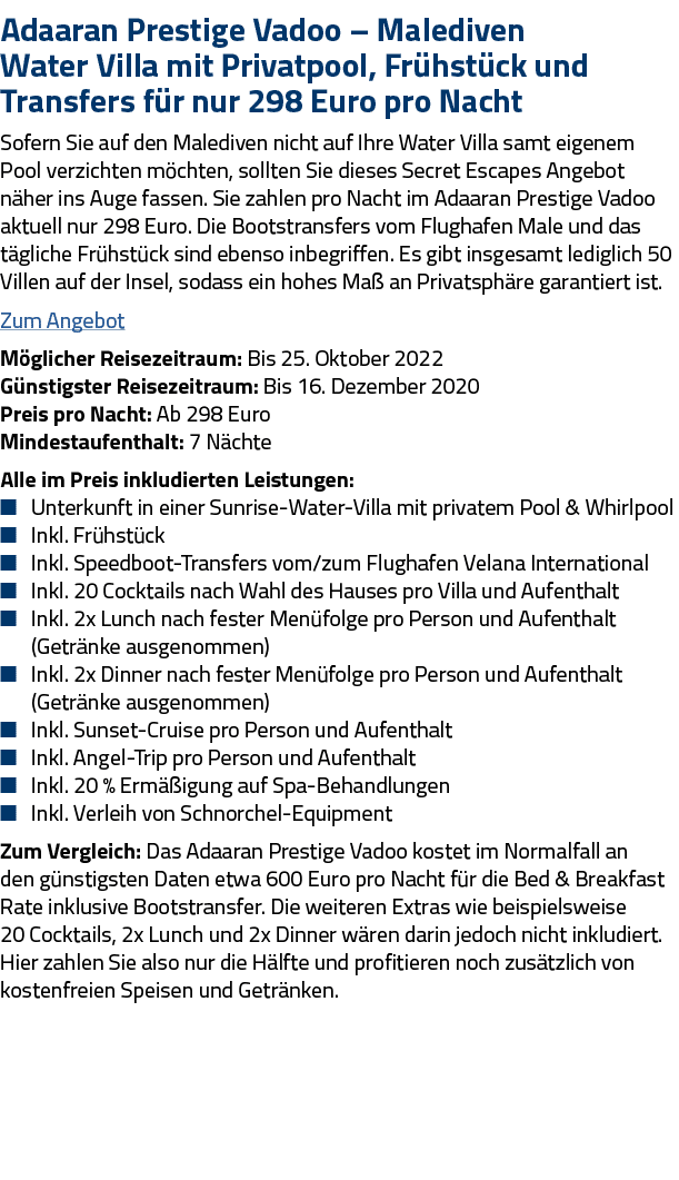Adaaran Prestige Vadoo   Malediven Water Villa mit Privatpool, Frühstück und Transfers für nur 298 Euro pro Nacht Sof   