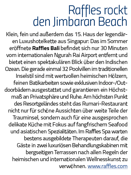 Raffles rockt den Jimbaran Beach Klein, fein und außerdem das 15  Haus der legendären Luxushotelkette aus Singapur: D   